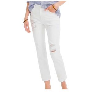 J. Crew White Denim Distressed Straight Leg Jeans Sz 28T